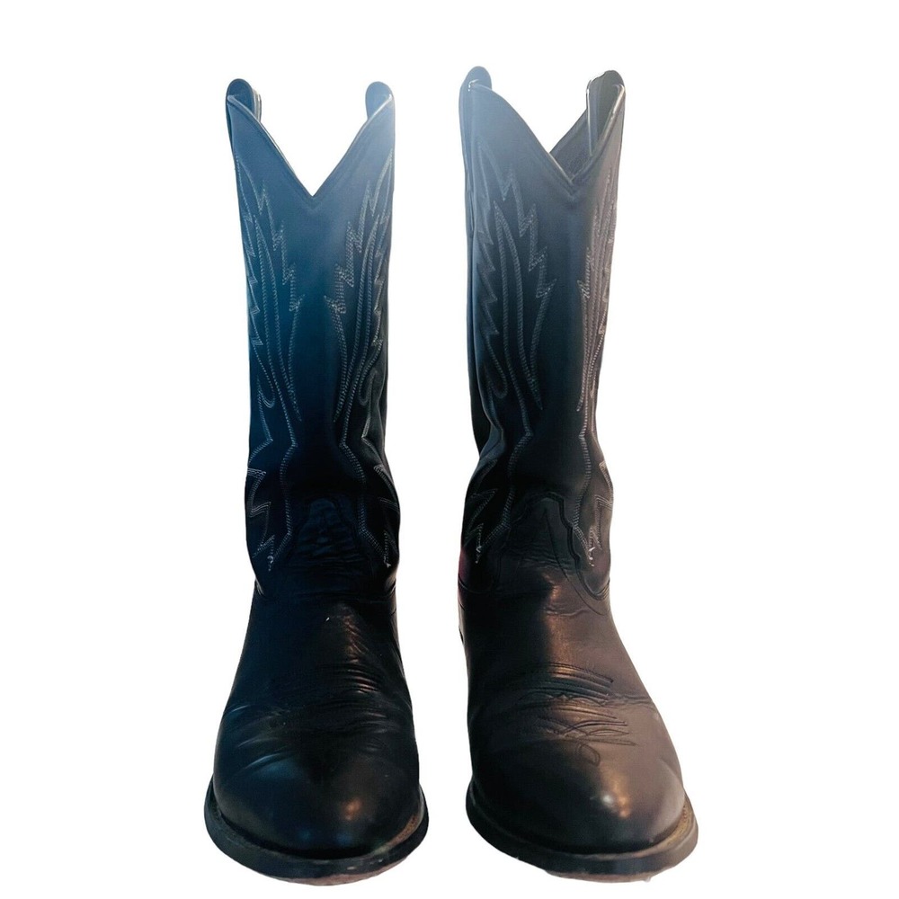 OLD WEST Men's Western Leather Narrow Round Toe Cowboy Boots Size 10